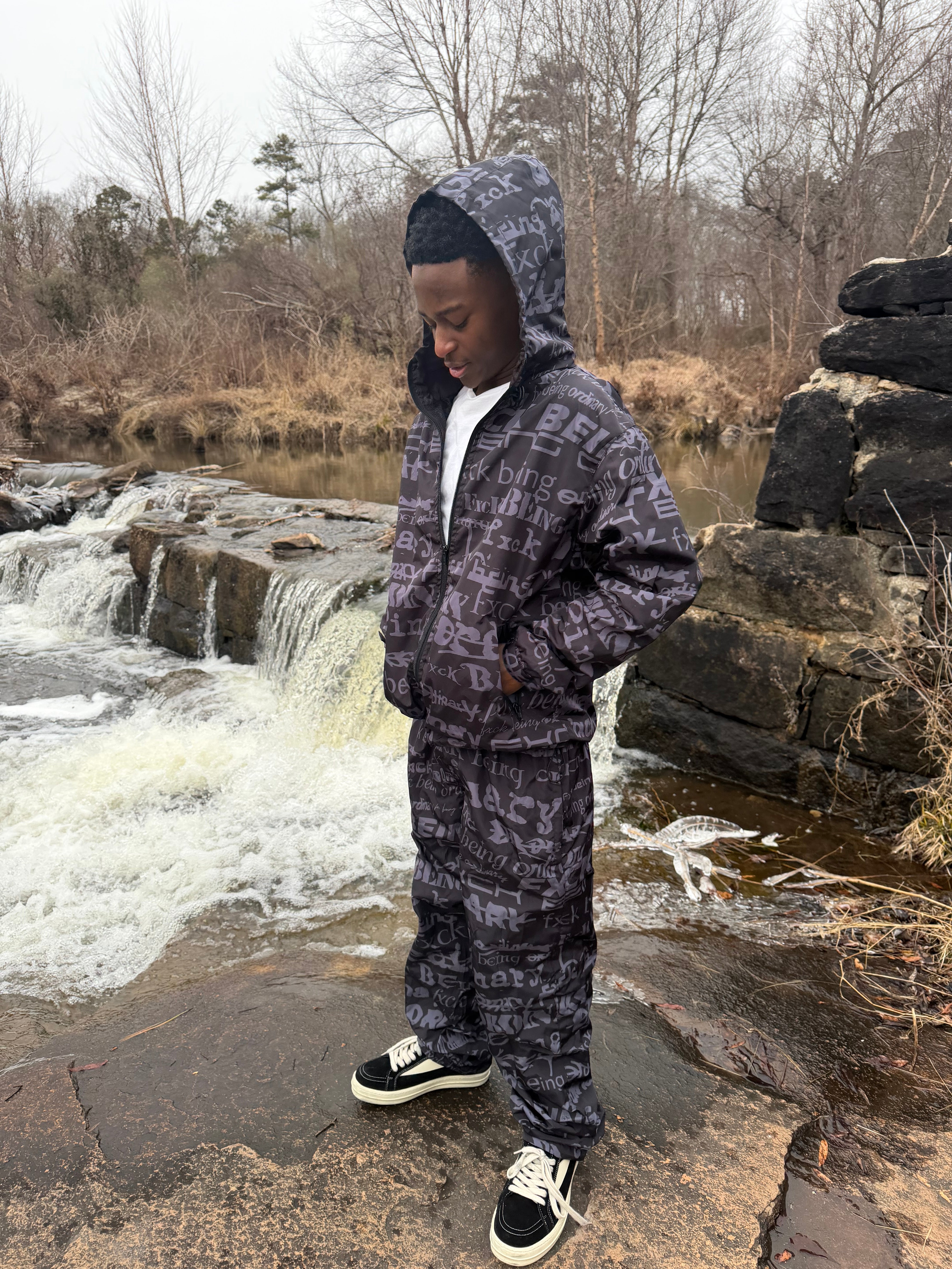 Black windbreaker pants